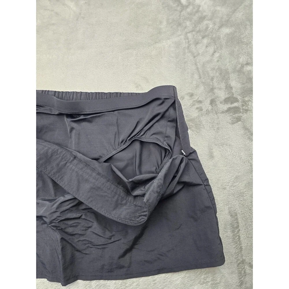 Lands End Womens Size 14 Black Active Swim Skirt Skort Side Zip Built In Lining